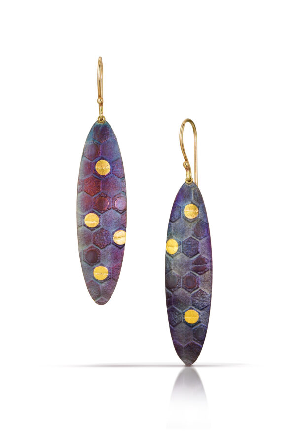 Long Oval Honeycomb Dangle Earrings