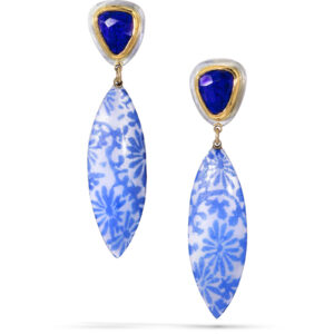 Lapis and Blue Floral Marquis Earrings