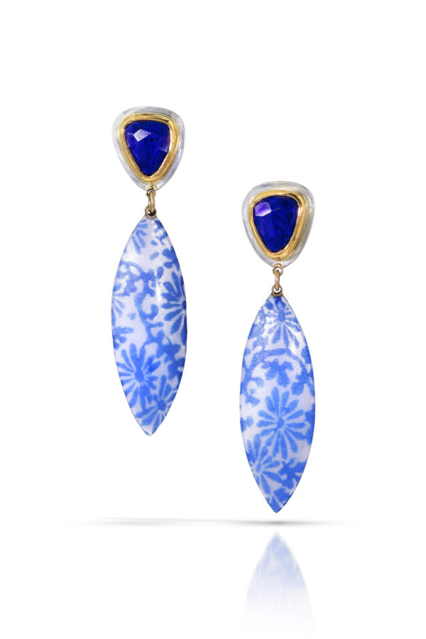 Lapis and Blue Floral Marquis Earrings