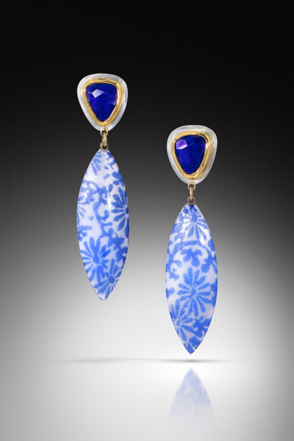 Lapis and Blue Floral Marquis Earrings - Image 2
