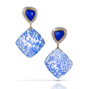 Lapis and Blue Floral Cushion Earrings