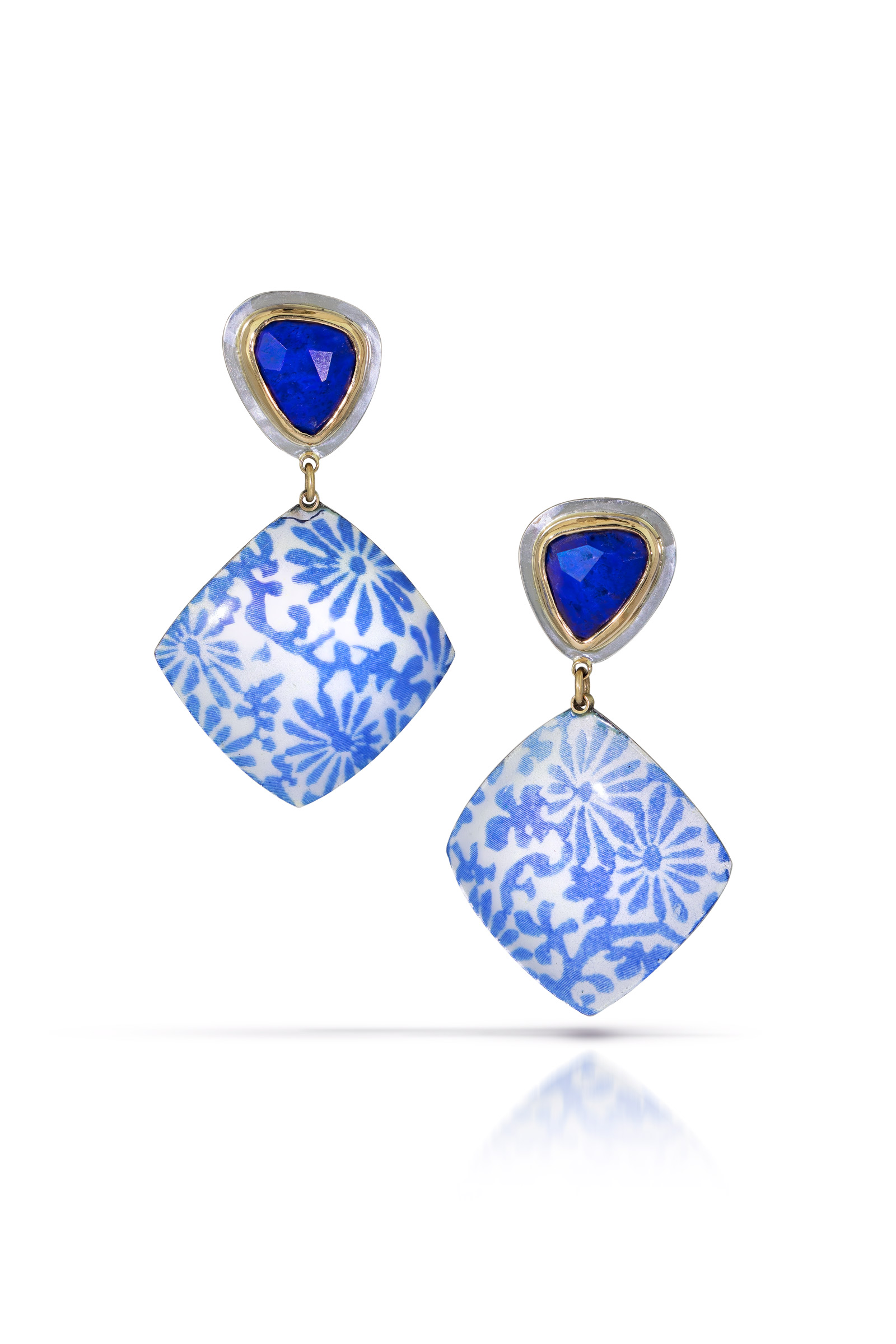 Lapis and Blue Floral Cushion Earrings