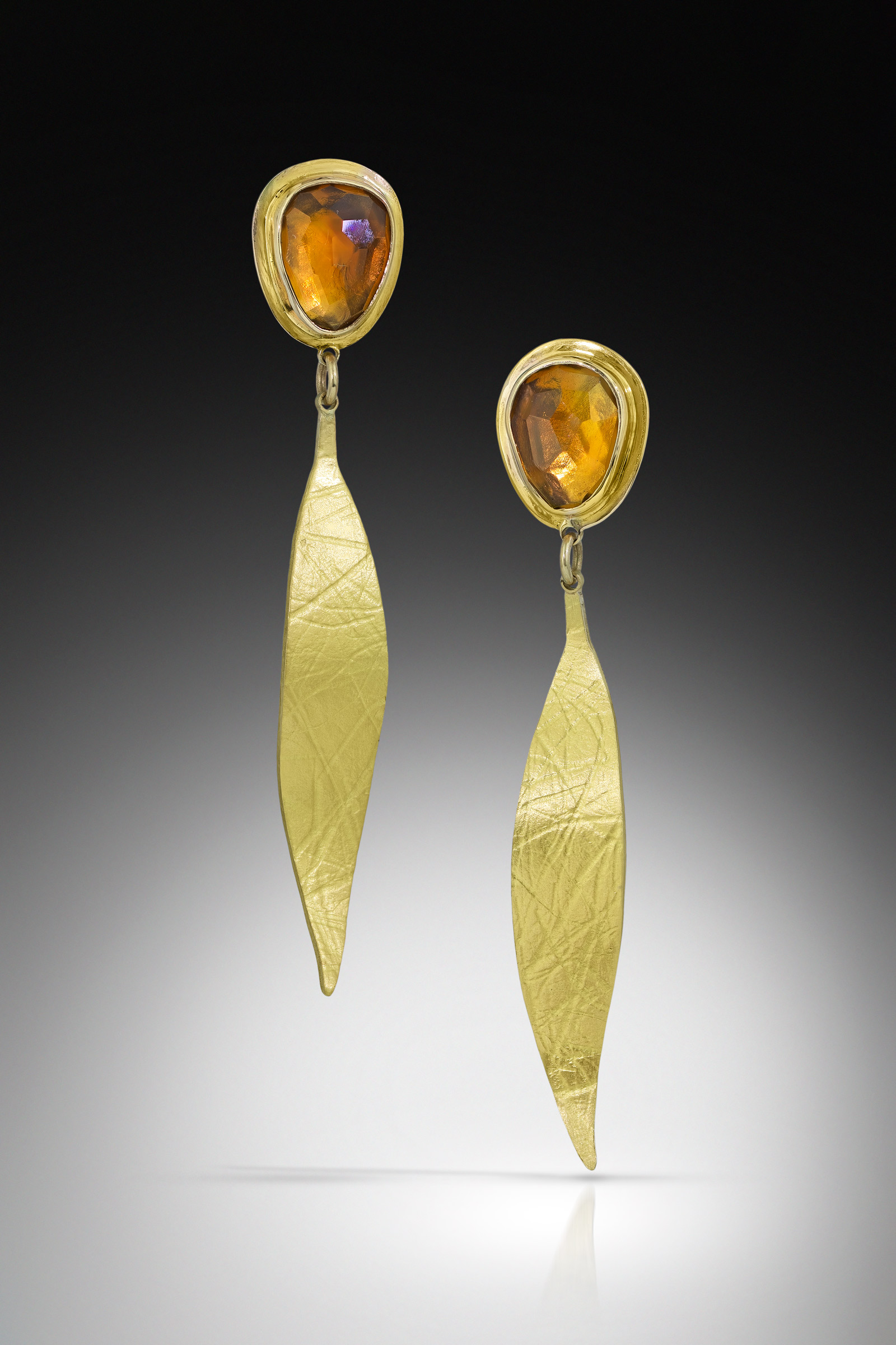 Citrine and Willow Leaf Drop Earrings - Image 2