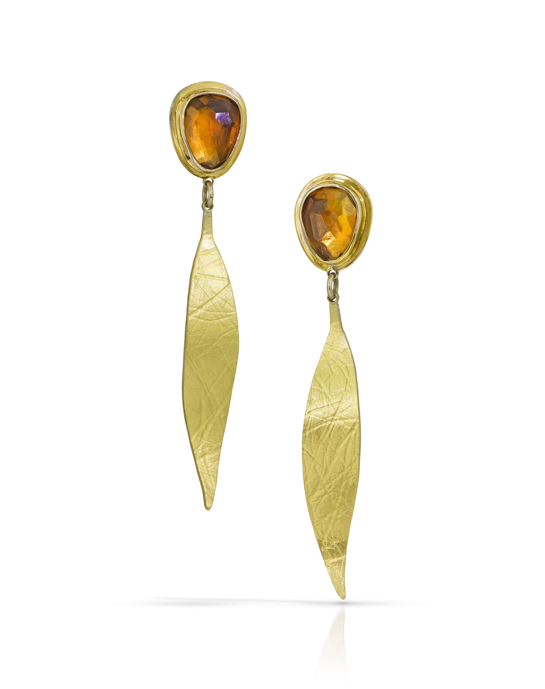 Citrine and Willow Leaf Drop Earrings