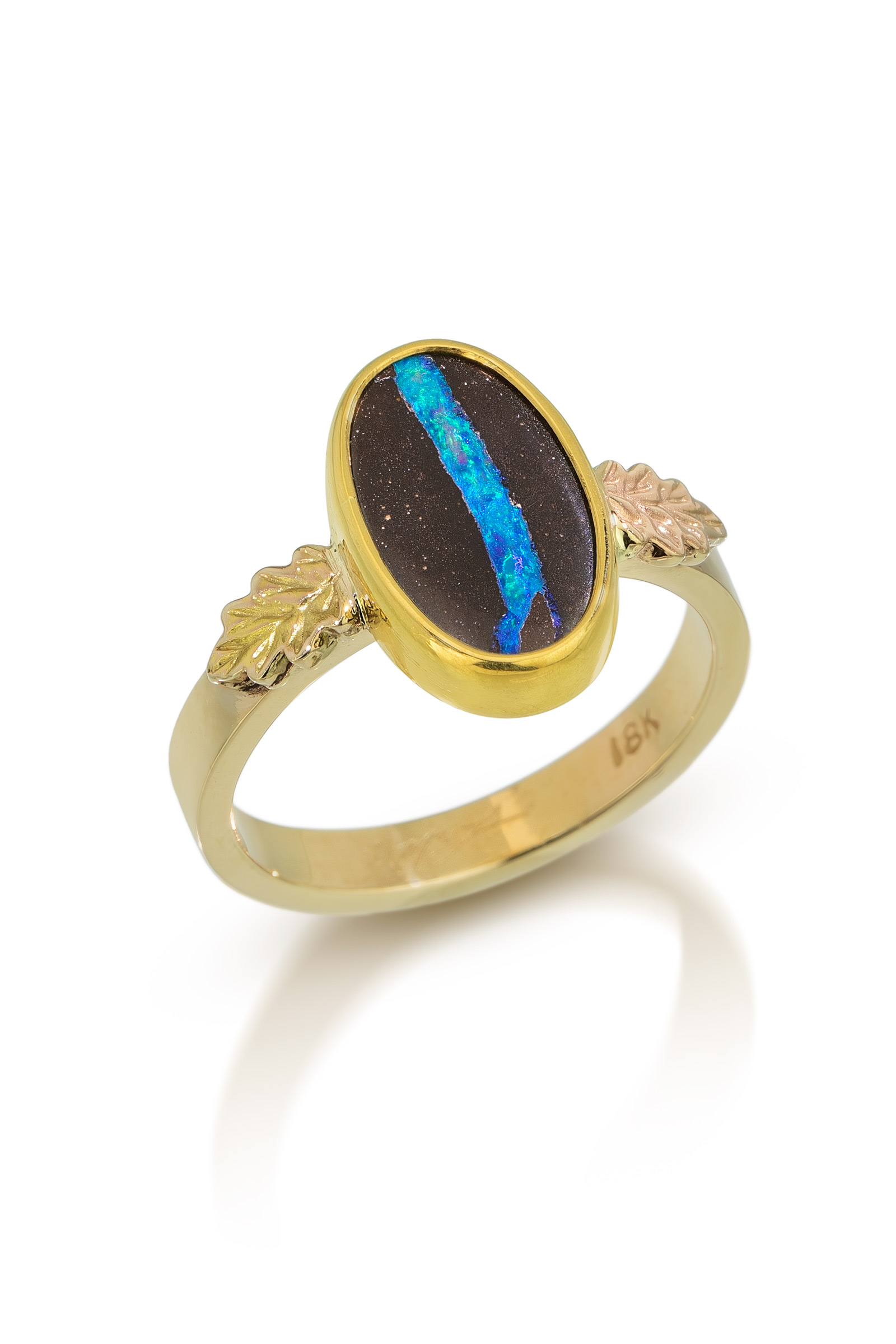 Boulder Opal and Oak Leaf Ring