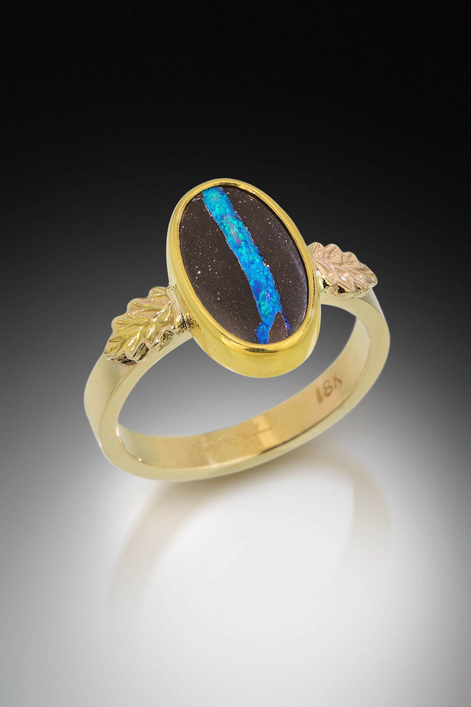 Boulder Opal and Oak Leaf Ring - Image 2