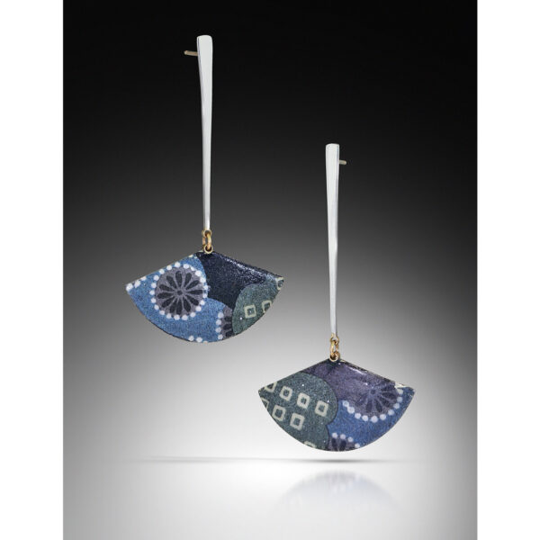 Blue enamel fans on handmade tapered drops