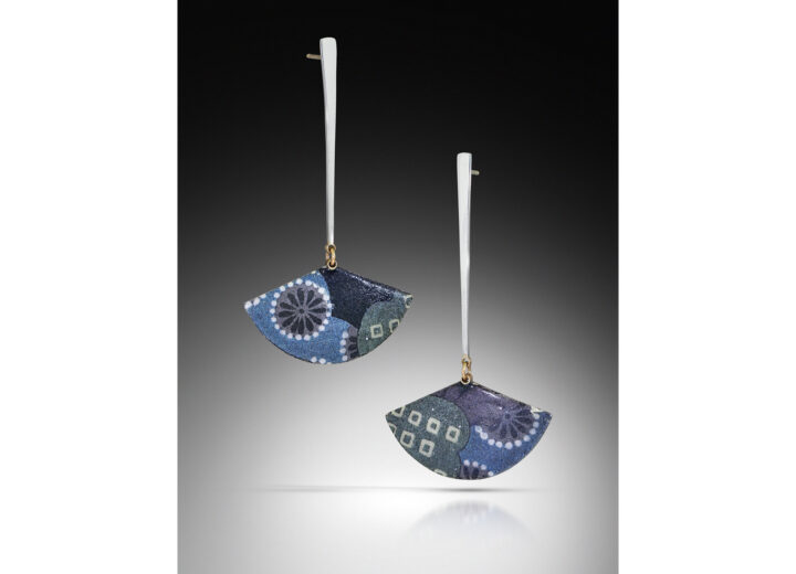 Blue enamel fans on handmade tapered drops