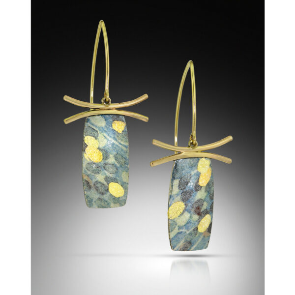 Blue and gold rectangles with gold arch tops and gold earwires