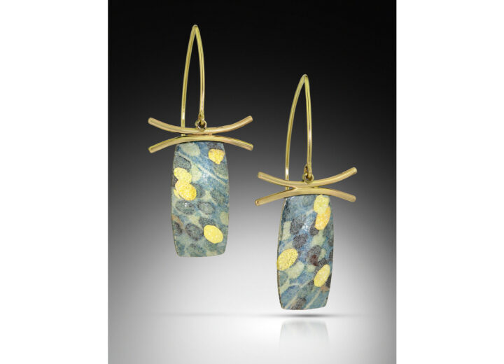 Blue and gold rectangles with gold arch tops and gold earwires