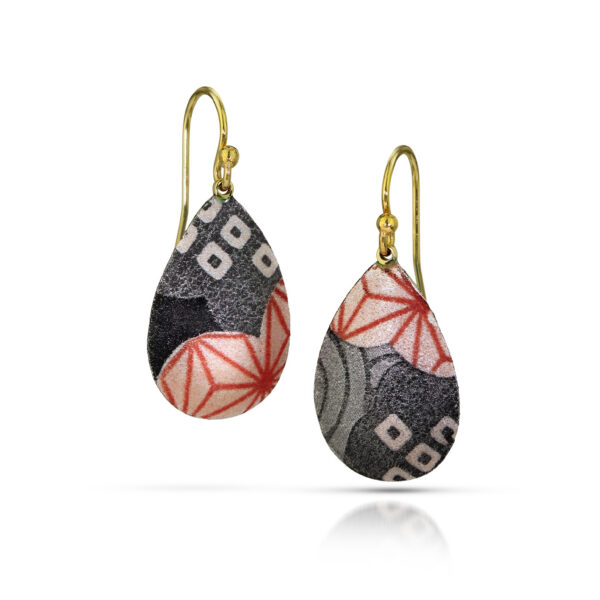 Pink gray and black teardrop earrings