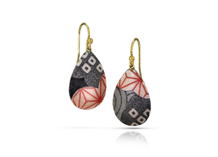Pink gray and black teardrop earrings