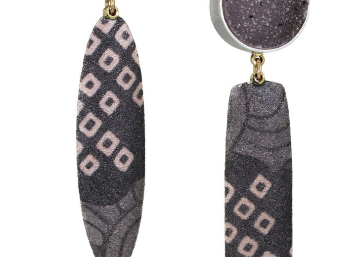 Black gray pink dangles from quartz stud earrings