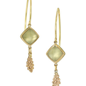 Pale green square stones with gold oak leaf dangles